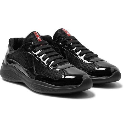 prada black patent sneakers|men's black patent leather sneakers.